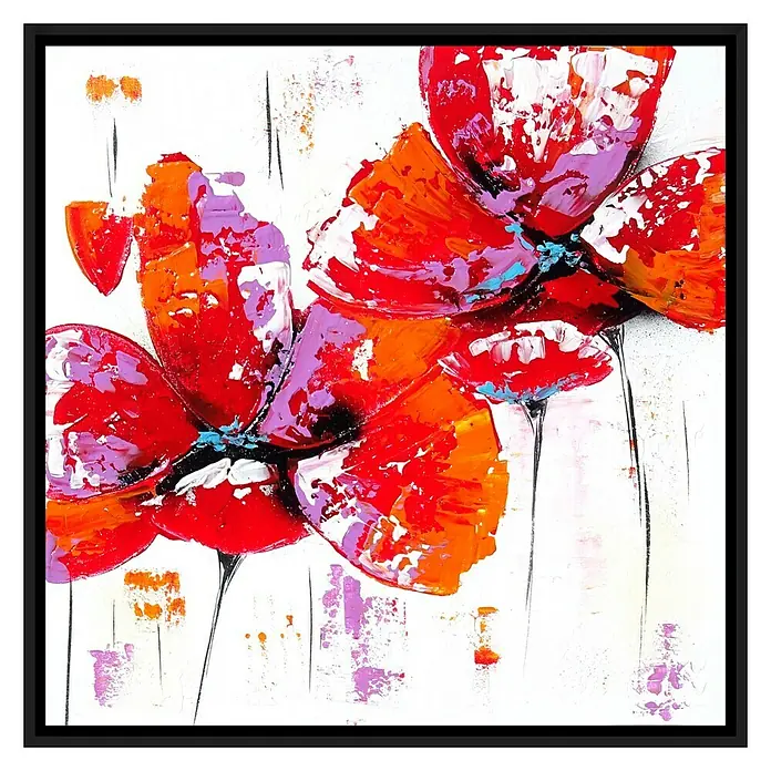 Cuadro pintado a mano y enmarcado Dos amapolas - Two poppies, An x Al: 44,5 x 44,5 cm
