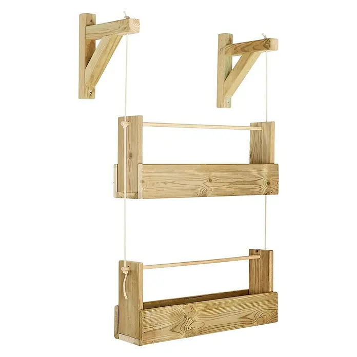 Maceta de pared Vertical Woody - Largo: 69 cm, Natural, 2 Bandejas