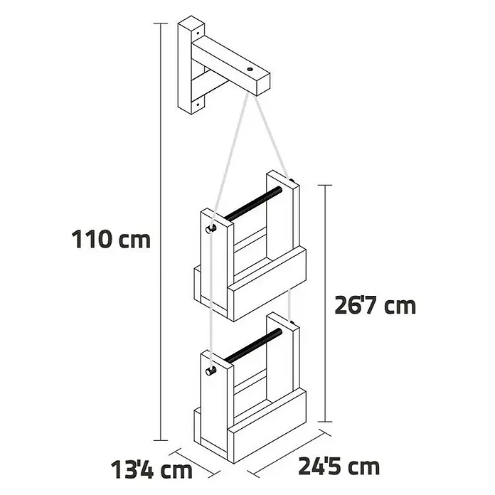 Maceta de pared Vertical Woody - Largo: 28 cm, Natural, 2 Bandejas