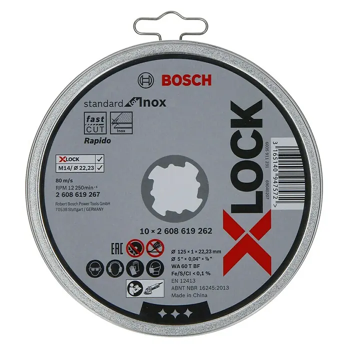Bosch Professional X-Lock Trennscheibe X-Lock Standard for Inox - 125 mm, Stärke Scheibe: 1 mm, 10 Stk., Geeignet für: Metall - Vorderansicht