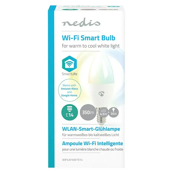 Nedis Smartlife LED-Leuchtmittel - E14, 4,5 W, Einstellbare Farbtemperatur, Dimmbar - Vorderansicht