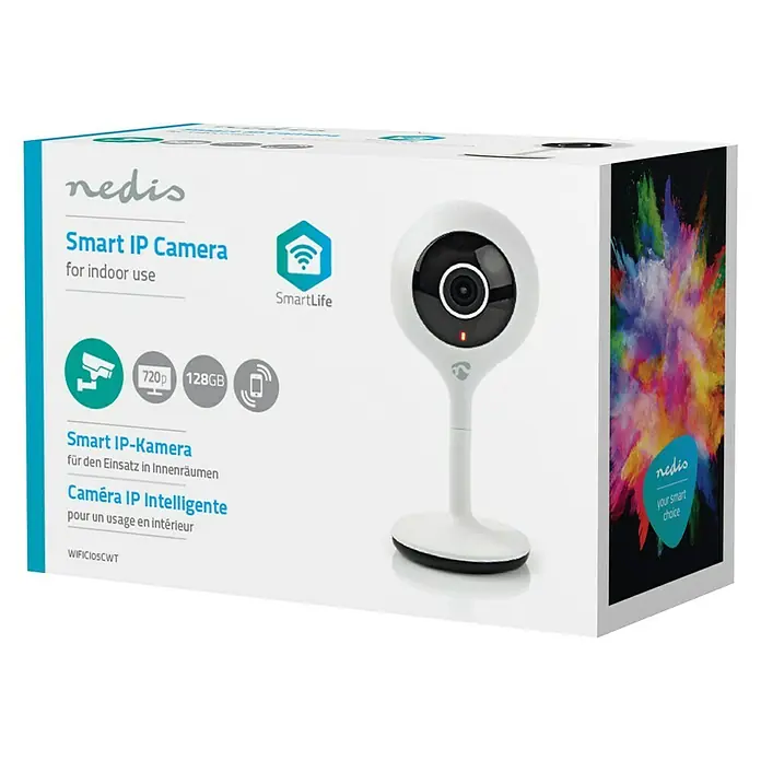 Nedis Smartlife IP-Innenkamera - Weiß, Netzbetrieben, 1.280 x 720 Pixel - Vorderansicht