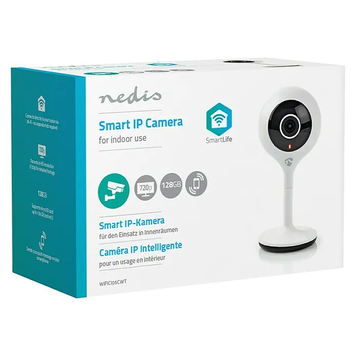 Nedis Smartlife IP-Innenkamera - Weiß, Netzbetrieben, 1.280 x 720 Pixel - Vorderansicht