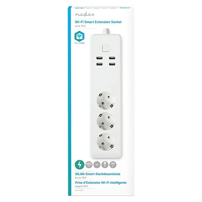 Nedis Smartlife Steckdosenleiste - Weiß, 4 x USB, Anzahl Steckdosen Schuko: 3, Max. Leistung: 3.840 W - Vorderansicht