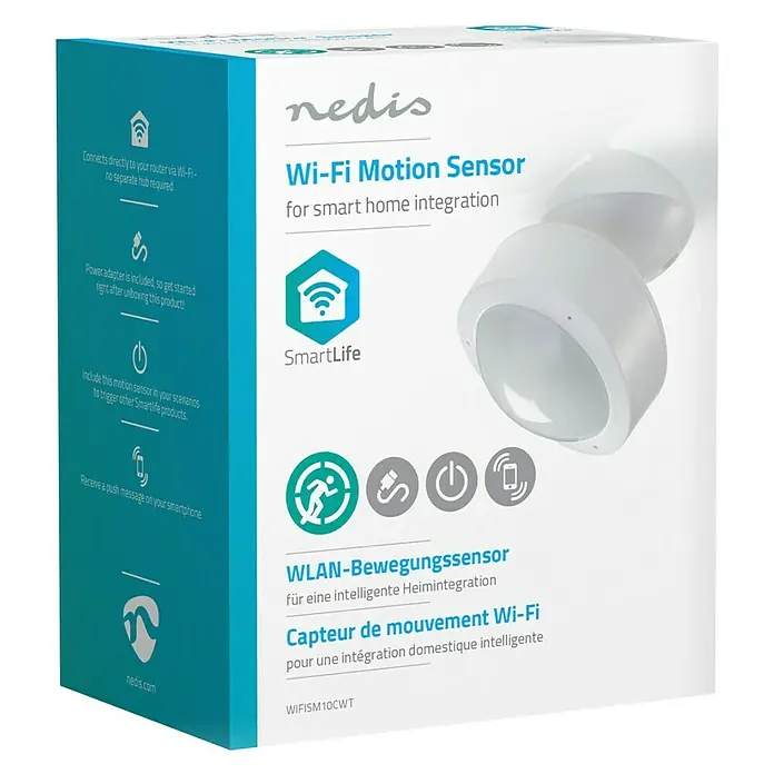 Nedis Smartlife Bewegungsmelder - Weiß, Erfassungswinkel: 120 °, Reichweite ca.: 10 m - Vorderansicht