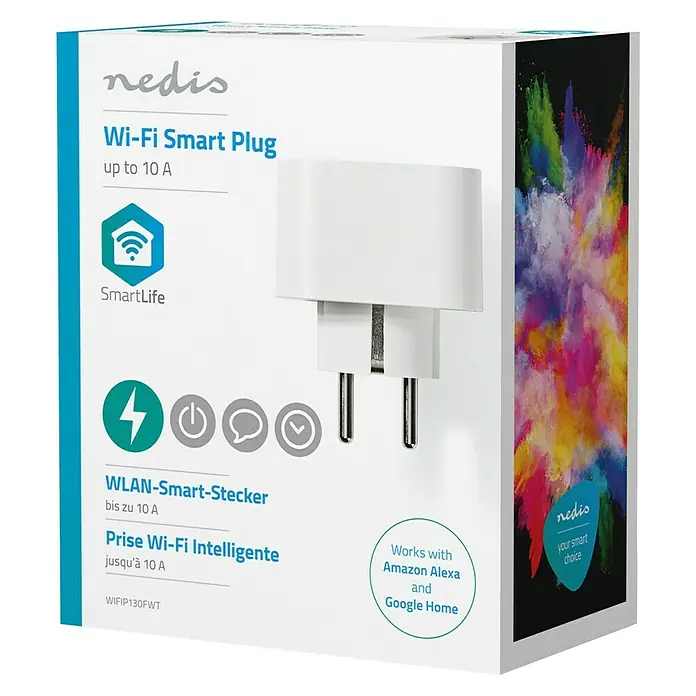 Nedis Smartlife WiFi-Schaltsteckdose - Weiß, Max. Anschlussleistung: 2.500 W, 220 - 250 V, 10 A - Vorderansicht
