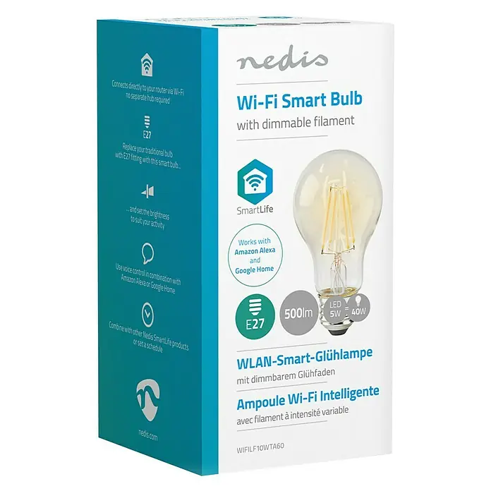 Nedis Smartlife LED-Leuchtmittel - 1 Stk., E27, 5 W, Warmweiß, Dimmbar - Vorderansicht