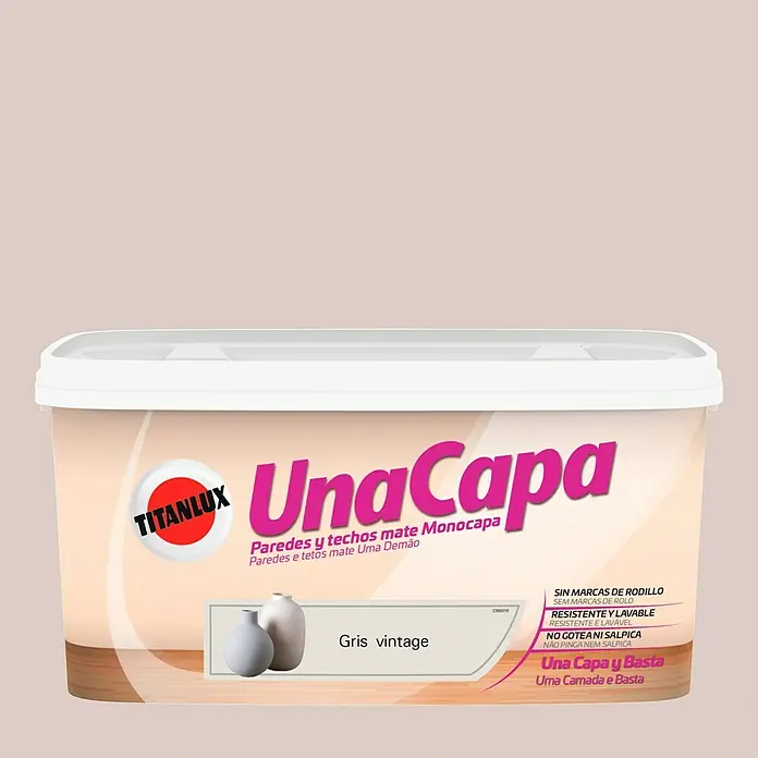 Titanlux Una Capa Pintura para paredes - Gris vintage, 4 l, Mate