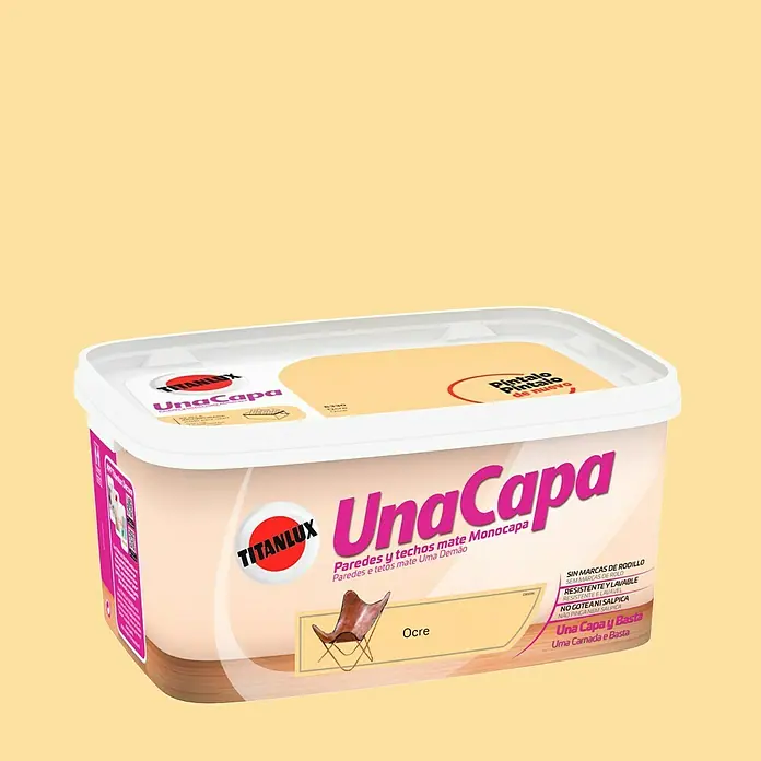 Titanlux Una Capa Pintura para paredes - Ocre, 4 l, Mate