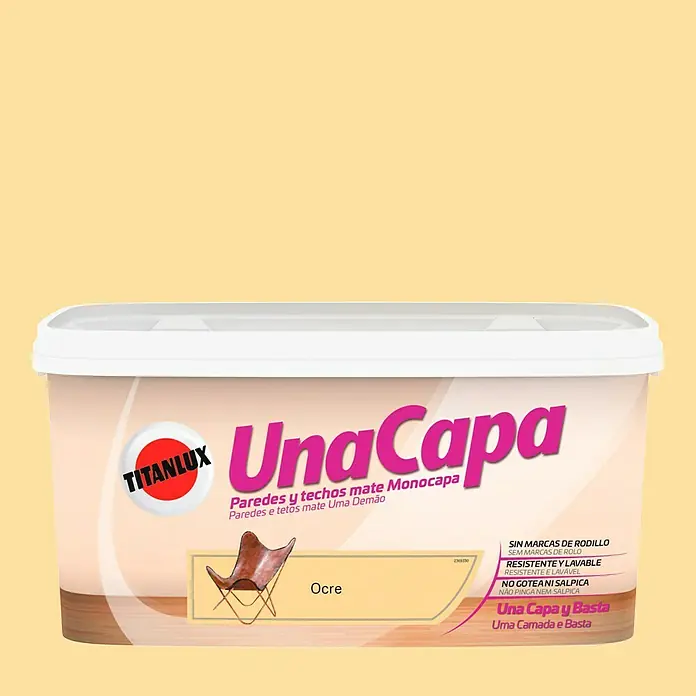 Titanlux Una Capa Pintura para paredes - Ocre, 4 l, Mate