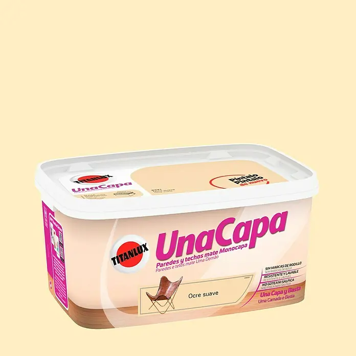 Titanlux Una Capa Pintura para paredes - Ocre suave, 4 l, Mate