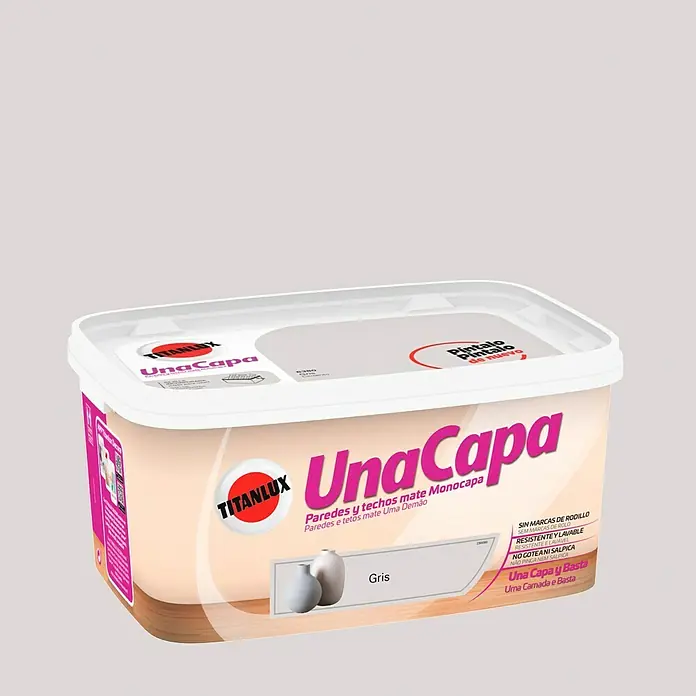 Titanlux Una Capa Pintura para paredes - Gris, 4 l, Mate