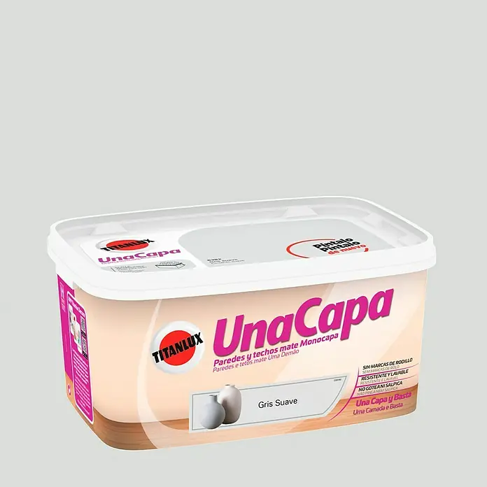 Titanlux Una Capa Pintura para paredes - Gris suave, 4 l, Mate