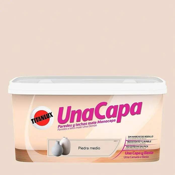 Titanlux Una Capa Pintura para paredes - Piedra medio, 4 l, Mate