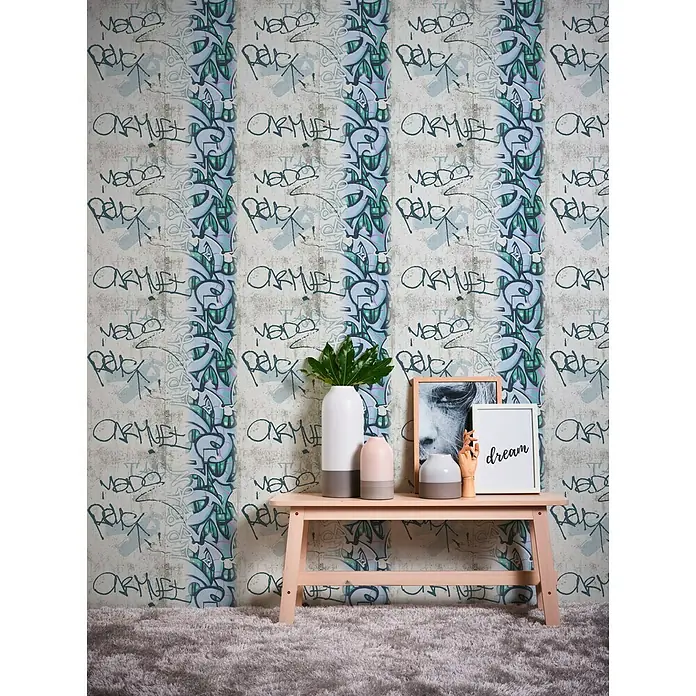 AS Creation Boys And Girls 6 Papiertapete - Grau/Blau, Grafisch, 10,05 x 0,53 m - Stimmungsaufnahme