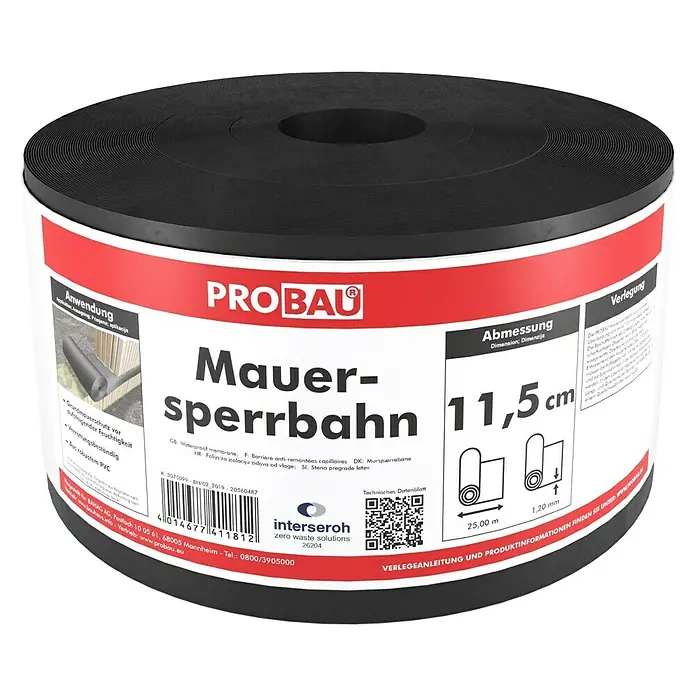 Probau Folija za zaštitu zida od vlage - 25 m x 11,5 cm x 1,2 mm, PVC - Pogled sprijeda