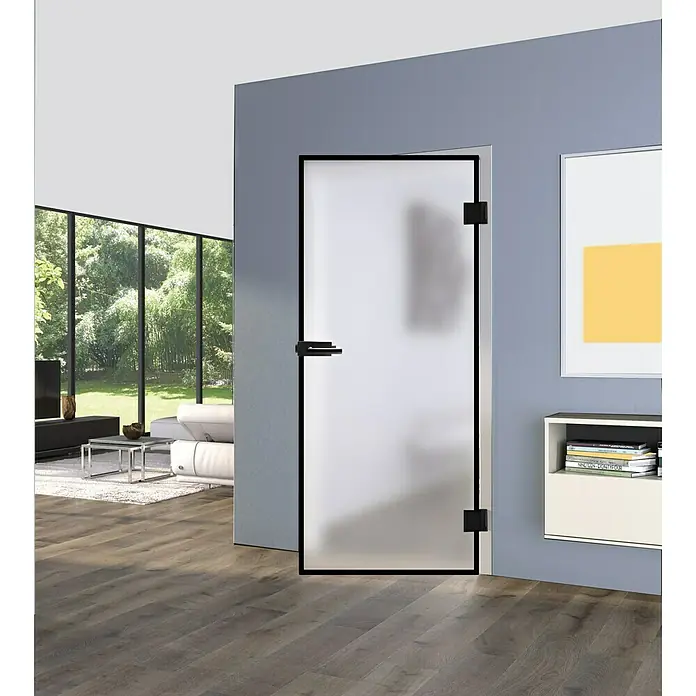 Diamond Doors Black Edition Glasdrehtür Edge - 834 x 1.972 mm, DIN Rechts, Mattglas - Vorderansicht