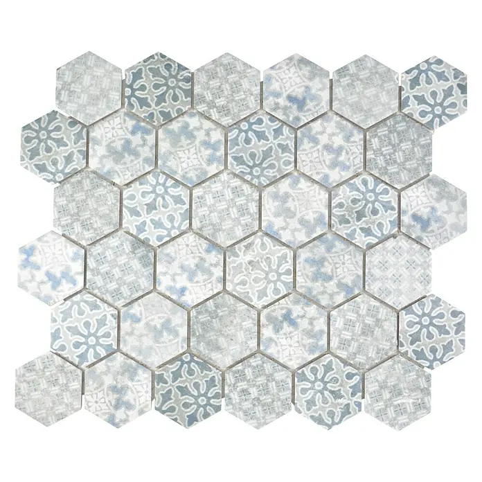 Mosaikfliese Hexagon HX CURIO A - 32,5 x 28,1 cm, Blau, Matt - Vorderansicht