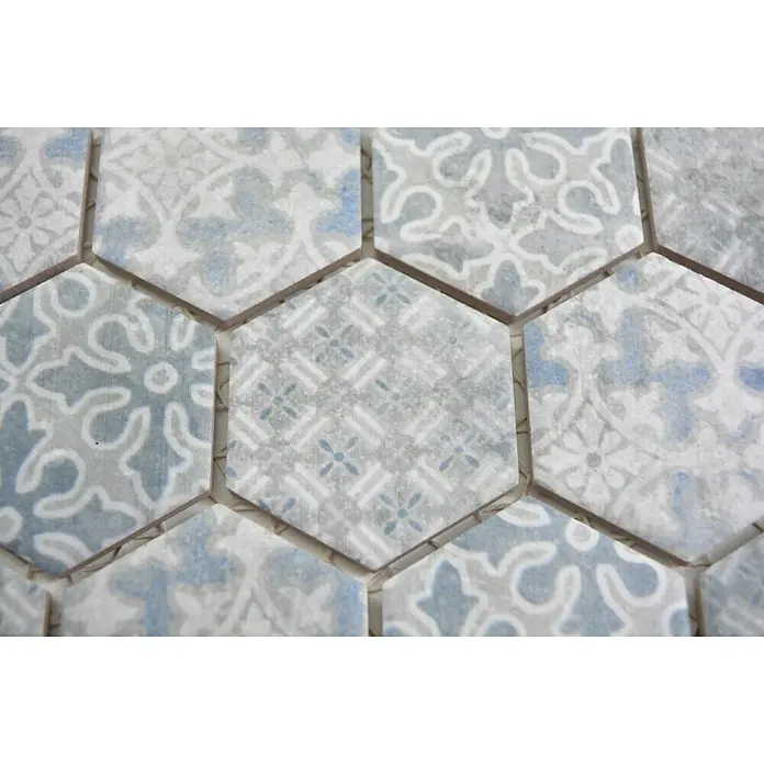 Mosaikfliese Hexagon HX CURIO A - 32,5 x 28,1 cm, Blau, Matt - Detailaufnahme