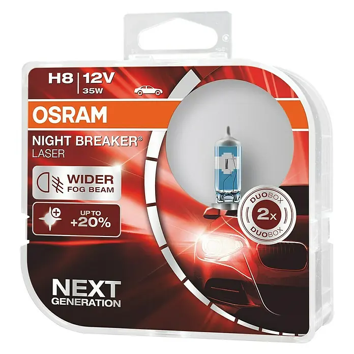 Osram Halogen-Scheinwerferlampe Night Breaker Laser - H8, 2 Stk. - Vorderansicht