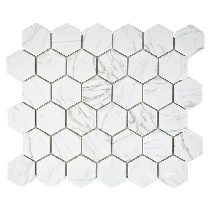 Mosaikfliese Hexagon HX CURIO CW - 32,5 x 28,1 cm, Weiß, Glänzend - Vorderansicht
