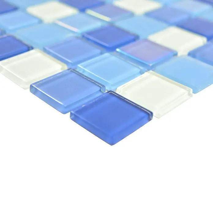Mosaikfliese Quadrat Crystal CM 4SE8L - 30 x 30 cm, Blau/Weiß, Glänzend - Detailaufnahme