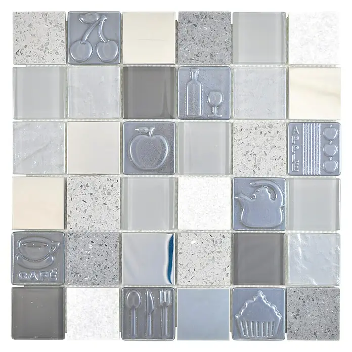 Mosaikfliese Quadrat Crystal XCM 8RK39 - 30 x 30 cm, Grau/Blau/Weiß, Glänzend - Vorderansicht