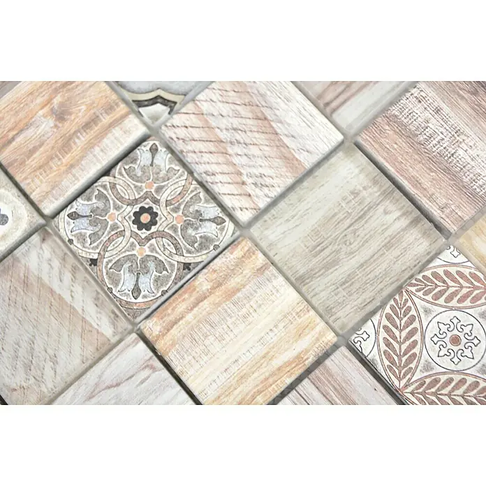 Mozaïektegel Vierkant Crystal XCM WOOD 100 - 30 x 30 cm, Beige, Glanzend - Close-up