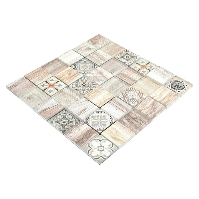 Mosaikfliese Quadrat Crystal XCM WOOD 100 - 30 x 30 cm, Beige, Glänzend - Ansicht von oben