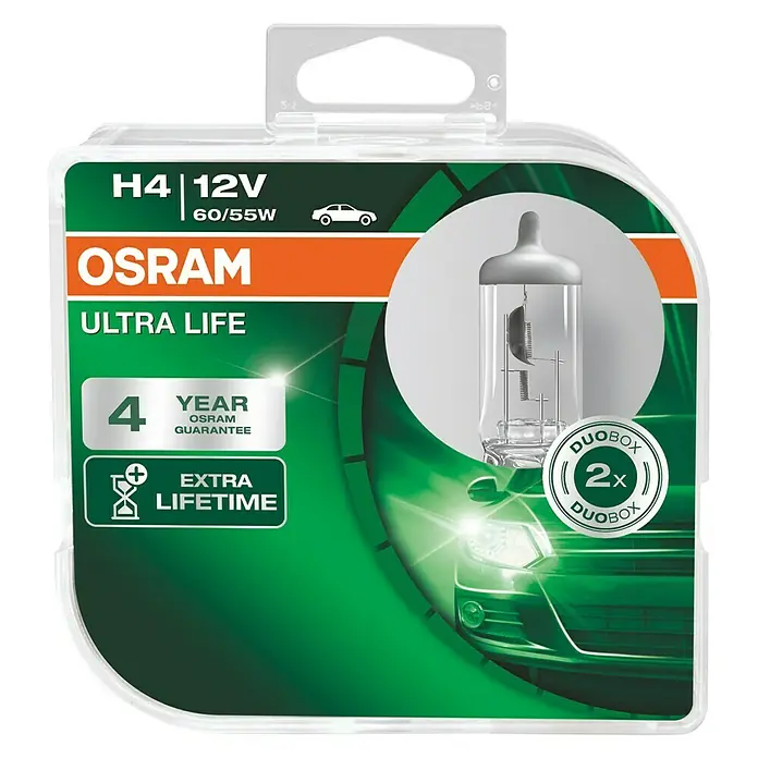 Osram Set reflektorskih uložaka s ugrađenim halogenim žaruljama Ultra Life Duo Box H4 - H4, 2 Kom. - Pogled sprijeda