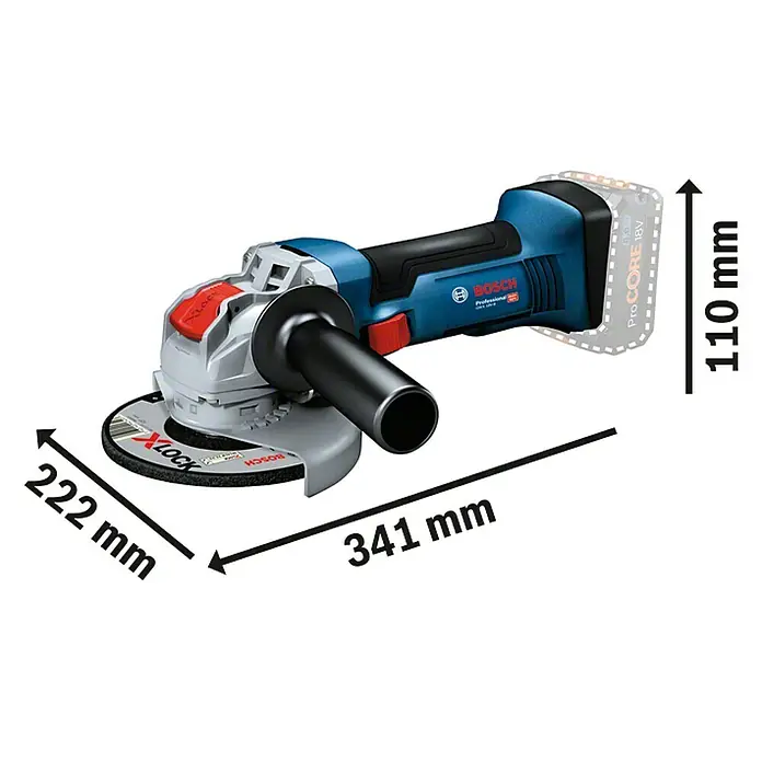 Bosch Professional X-Lock Akku-Winkelschleifer GWX 18V-8 Solo L-Boxx - 18 V, Ohne Akku, Durchmesser Scheibe: 125 mm - Linke Seitenansicht