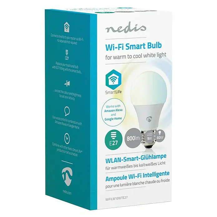 Nedis Smartlife LED-Leuchtmittel - 1 Stk., E27, 9 W, Einstellbare Farbtemperatur, Dimmbar - Vorderansicht