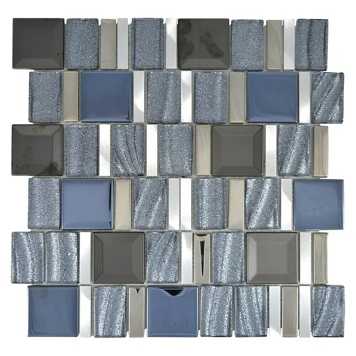 Mosaikfliese Crystal Mix XCM SUN11 - 29,7 x 29,5 cm, Silber/Schwarz, Glänzend - Ansicht von oben