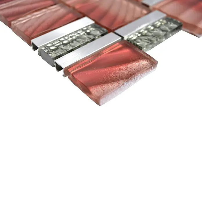 Mosaikfliese Crystal Mix XCM SUN09 - 29,7 x 29,5 cm, Grau/Rot, Glänzend