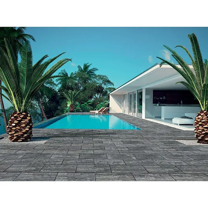 Terrassenplatte Latina - 48 x 24 x 3 cm, Grau/Schwarz, Beton - Vorderansicht