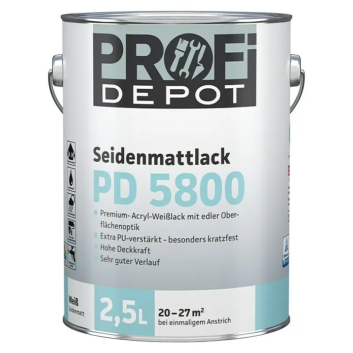 Profi Depot PD Acryllack Seidenmattlack PD 5800 - Weiß, 2,5 l - Vorderansicht