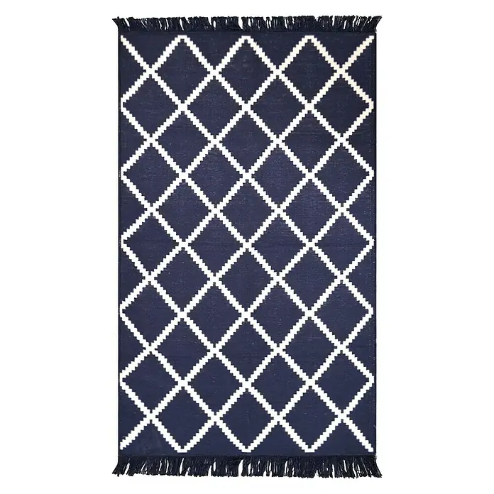 Teppich Kelim Raute - Schwarz/Weiß, Weiß/Schwarz, 120 x 80 cm, 100 % Baumwolle - Ansicht von oben