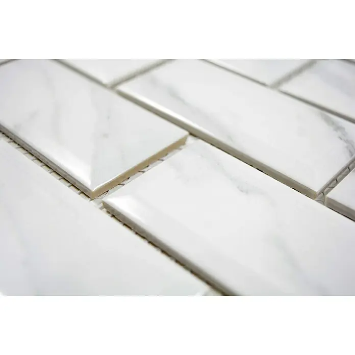 Mozaïektegel brick Metro Calacatta CG MCT - 29,55 x 29,1 cm, Wit, Glanzend - Close-up