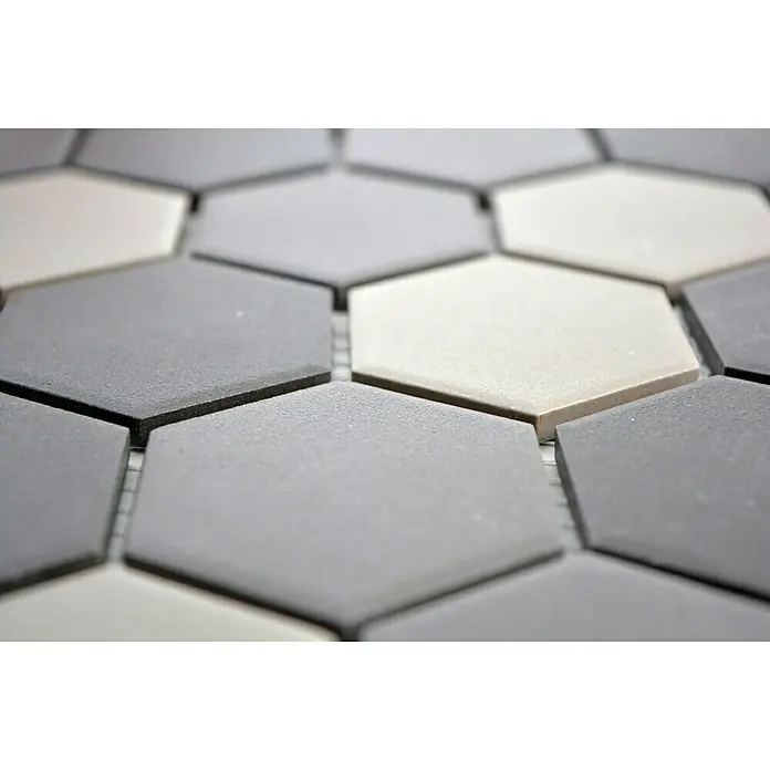 Mozaïektegel Hexagon Mix CU HX160 - 32,5 x 28,1 cm, Grijs/Zwart, Mat - Close-up