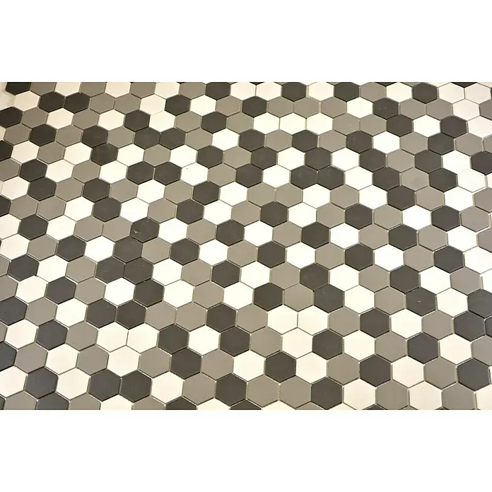 Mozaïektegel Hexagon Mix CU HX150 - 32,5 x 28,1 cm, Wit/Zwart/Grijs, Mat - Close-up