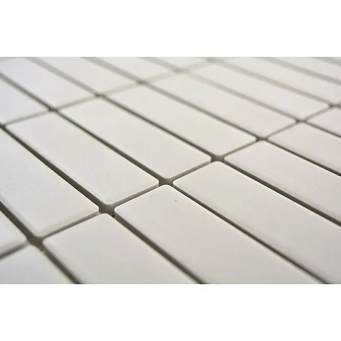 Mosaikfliese Stäbchen Uni CU ST 001 - 29,7 x 29 cm, Hellgrau, Matt - Detailaufnahme