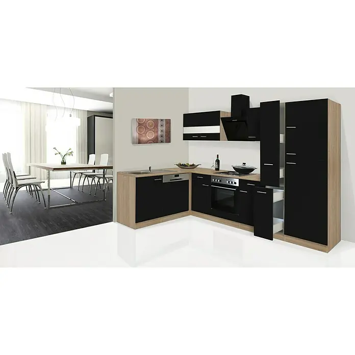 Respekta Winkelküche KBL310ESSS - 172 x 310 cm, Schwarz - Stimmungsaufnahme