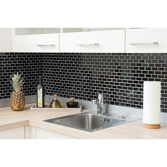 Mozaïektegel brick Uni CBR 4BG - 29,8 x 29,8 cm, Zwart, Glanzend - Sfeeropname