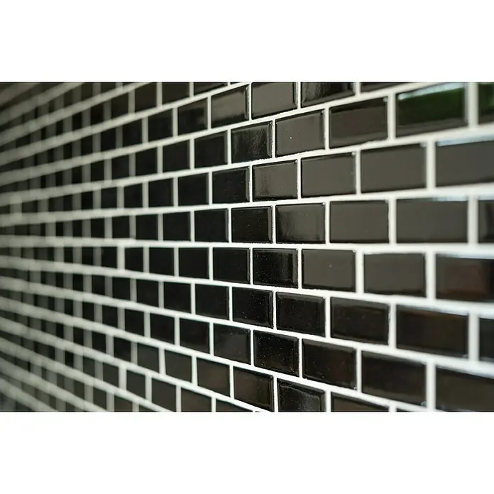 Mozaïektegel brick Uni CBR 4BG - 29,8 x 29,8 cm, Zwart, Glanzend - Close-up