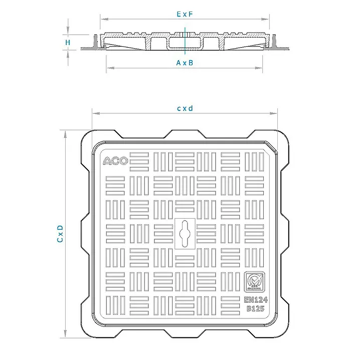 ACO Tapa de registro Guss Basic B125 - 400 x 400 mm