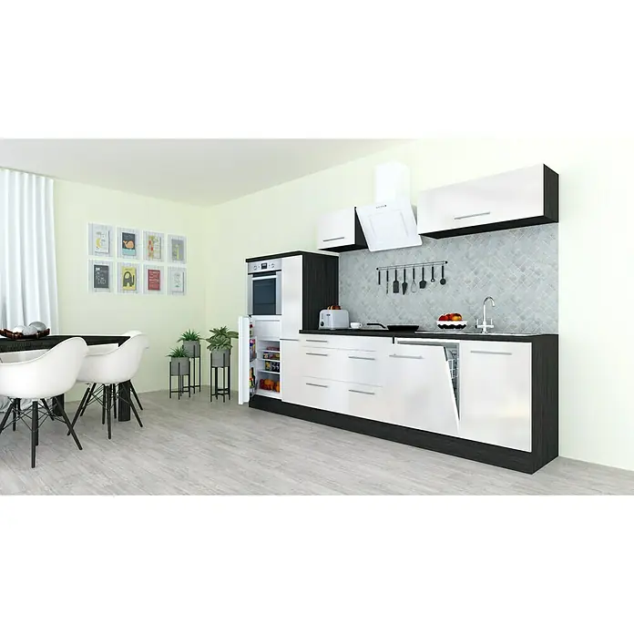 Respekta Premium Küchenzeile RP310HEWBO - Breite: 310 cm, Mit Elektrogeräten, Weiß Hochglanz - Stimmungsaufnahme