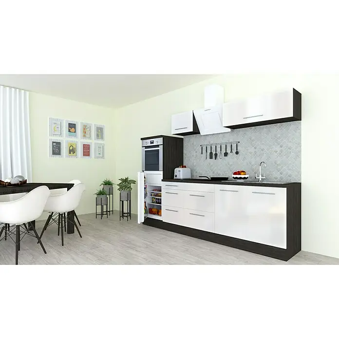 Respekta Premium Küchenzeile RP270HEWBO - Breite: 270 cm, Mit Elektrogeräten, Weiß Hochglanz - Stimmungsaufnahme