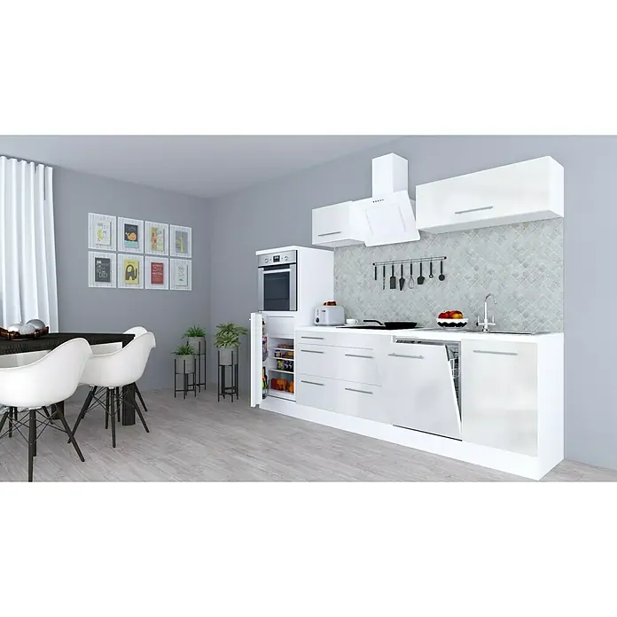 Respekta Premium Küchenzeile RP280HWWBO - Breite: 280 cm, Mit Elektrogeräten, Weiß Hochglanz - Stimmungsaufnahme