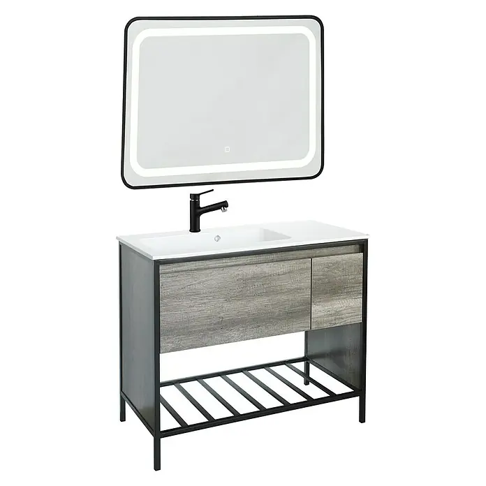 Sanotechnik Badmöbel-Set Soho - Gesamtbreite Badmöbel: 90 cm, 2 -tlg., Schwarz, Grau, Glänzend