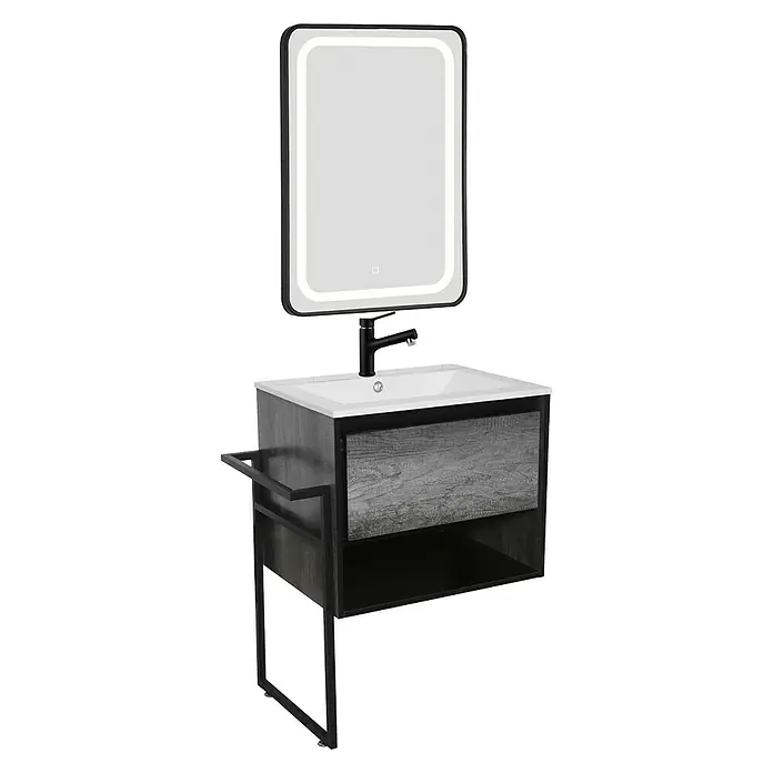 Sanotechnik Badmöbel-Set Soho - Gesamtbreite Badmöbel: 60 cm, 2 -tlg., Schwarz, Grau, Glänzend